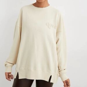 Aerie The Chill Crewneck Cream 'Love' Embroidered Sweatshirt XXS